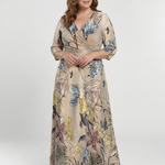 Caroline | Robe maxi portefeuille a flores com mangas três-quartos