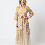Delphine | Vestido maxi fluido de mangas longas e flores