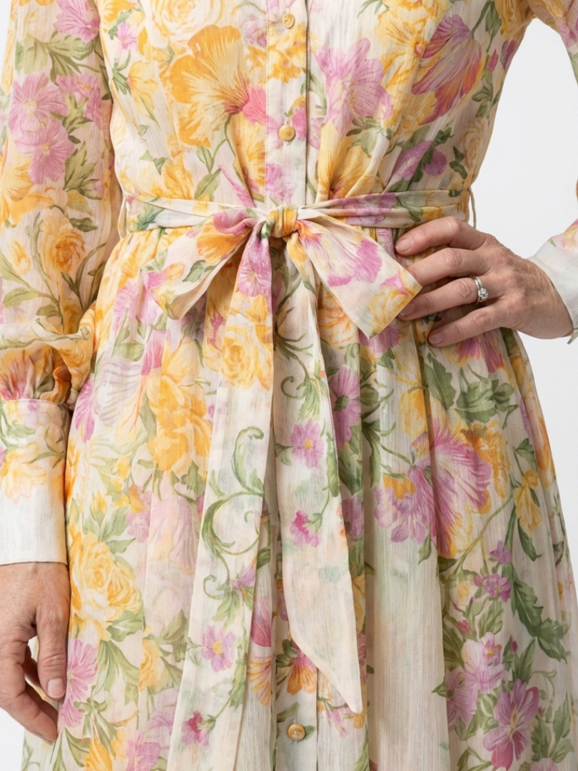 Delphine | Vestido maxi fluido de mangas longas e flores