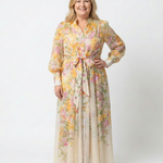 Delphine | Vestido maxi fluido de mangas longas e flores