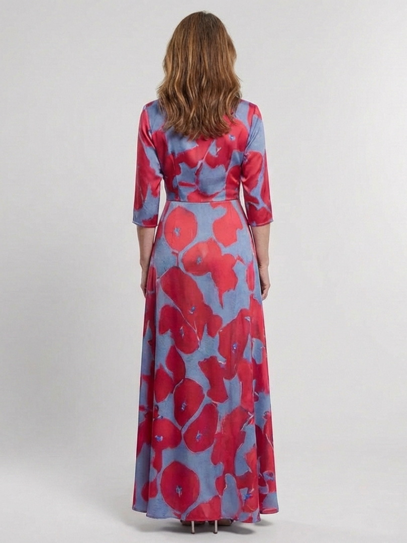Marie | Vestido maxi com flores e mangas três-quartos