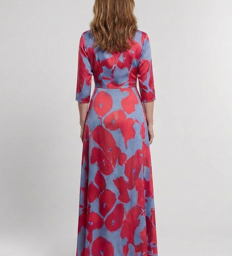 Marie | Vestido maxi com flores e mangas três-quartos
