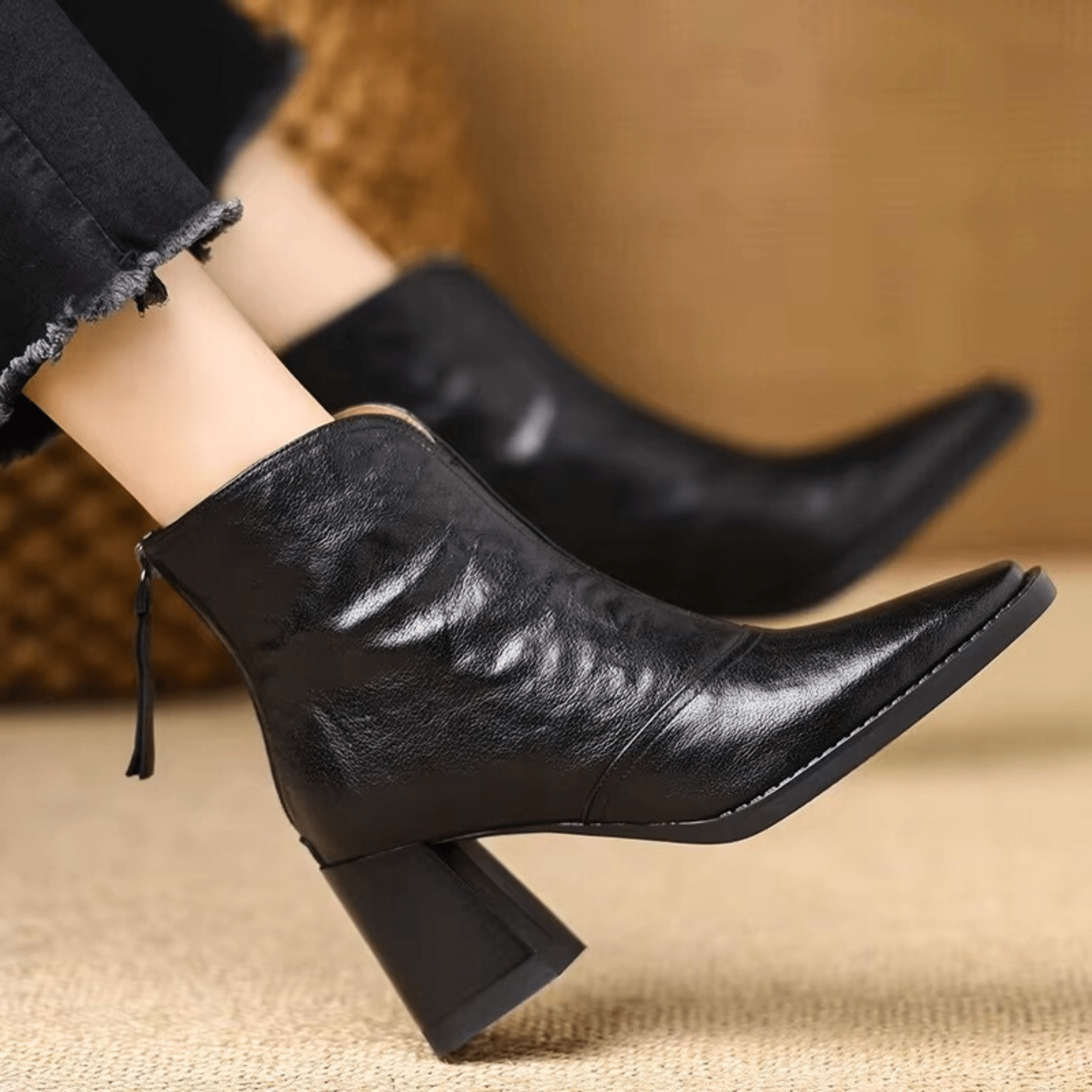 Clara | Botins de Salto Bloco com Fecho Frontal - 6